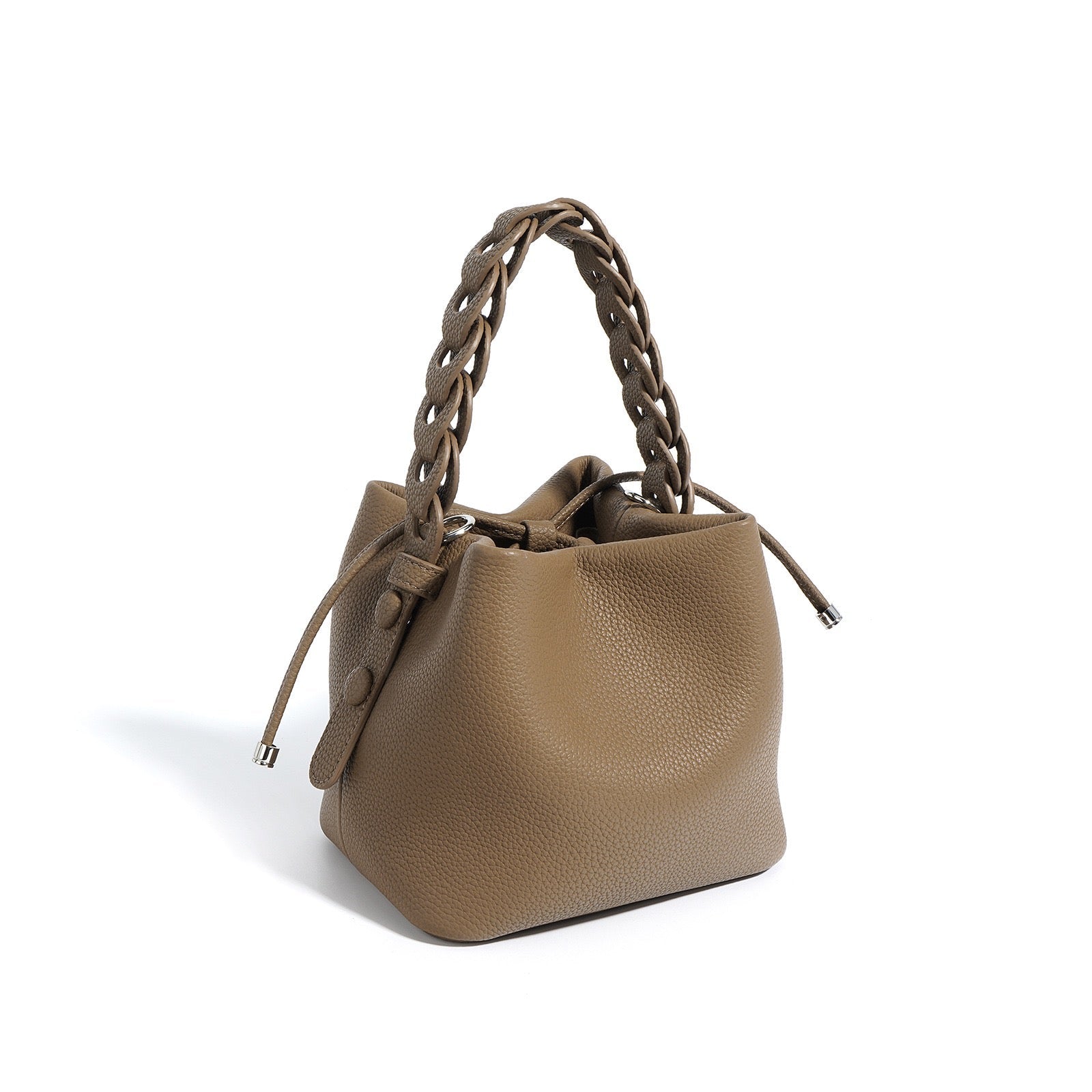 Women's Mini Bucket Bag with Braided Top Handle