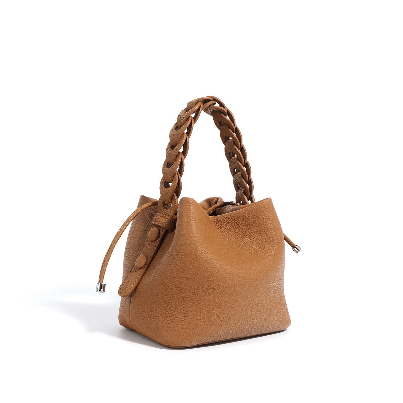 Women's Mini Bucket Bag with Braided Top Handle