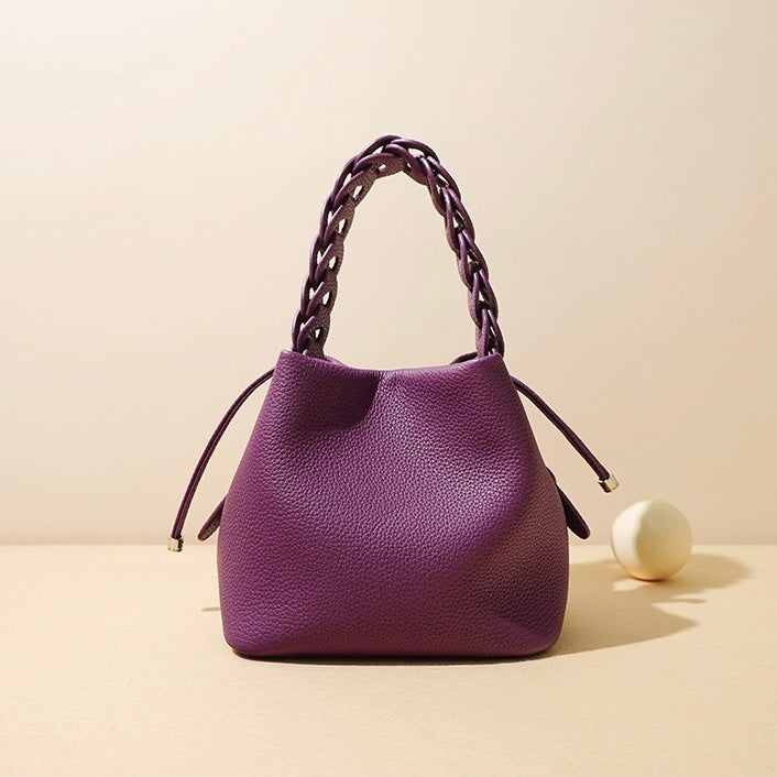 Women's Mini Bucket Bag with Braided Top Handle