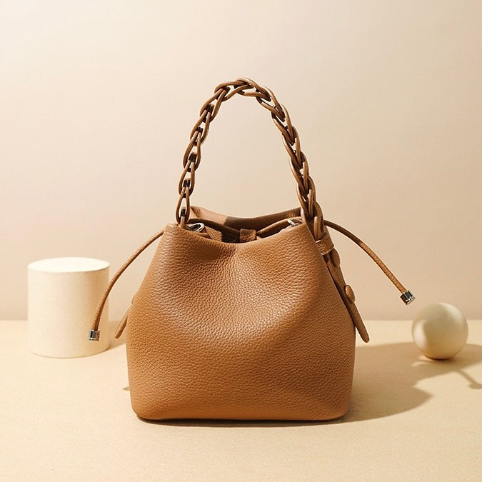 Women's Mini Bucket Bag with Braided Top Handle
