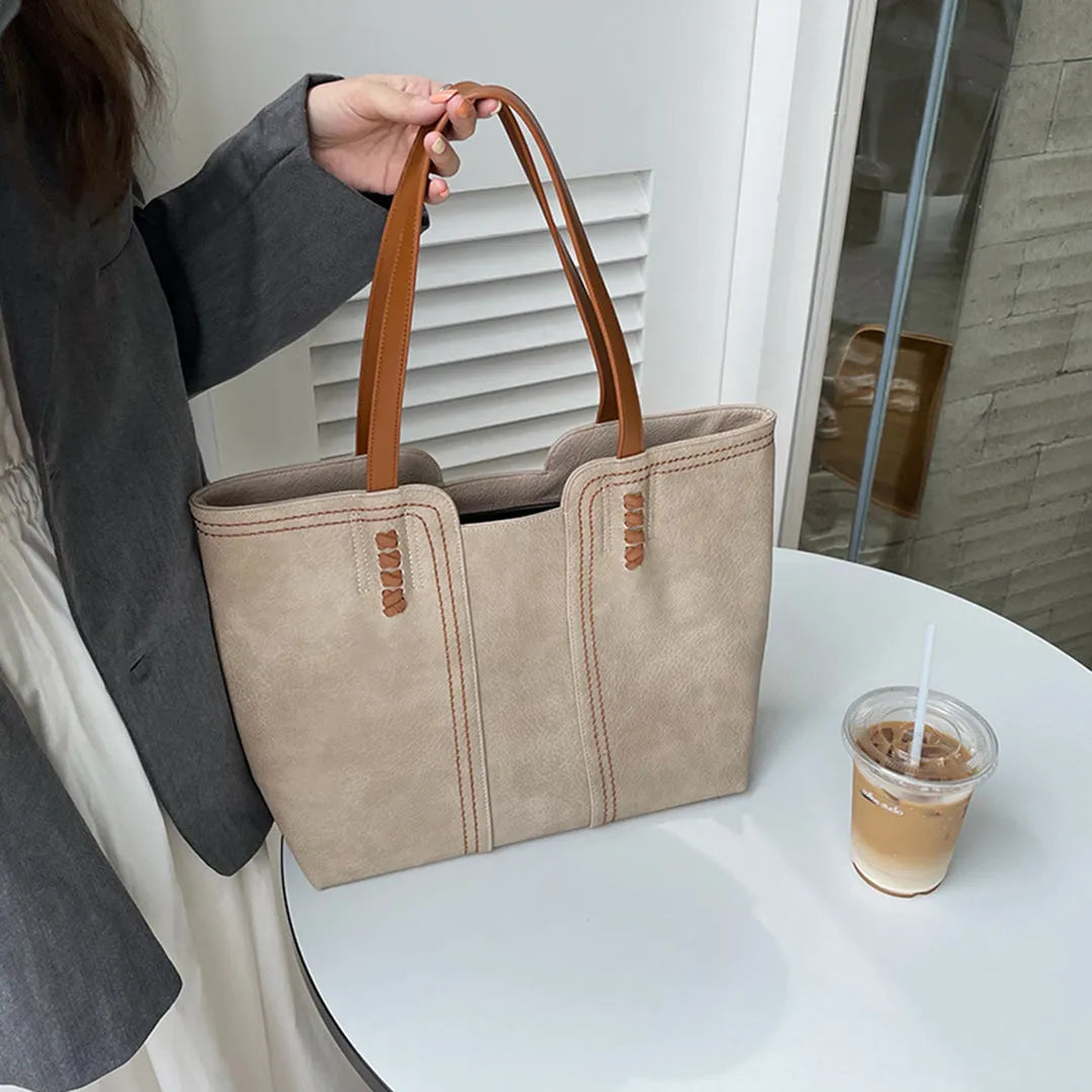 Large vegan leather tote bag, work shoulder bag-mayfair ellis20260422-Calm Wears-Beige-Calm Wears