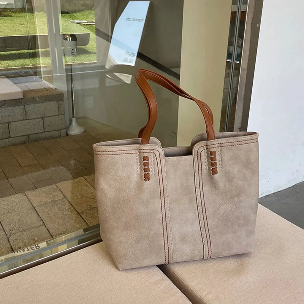 Large vegan leather tote bag, work shoulder bag-mayfair ellis20260422-Calm Wears-Beige-Calm Wears