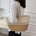 Women's shoulder bag with large capacity handcrafted from knit kit fabric and straw