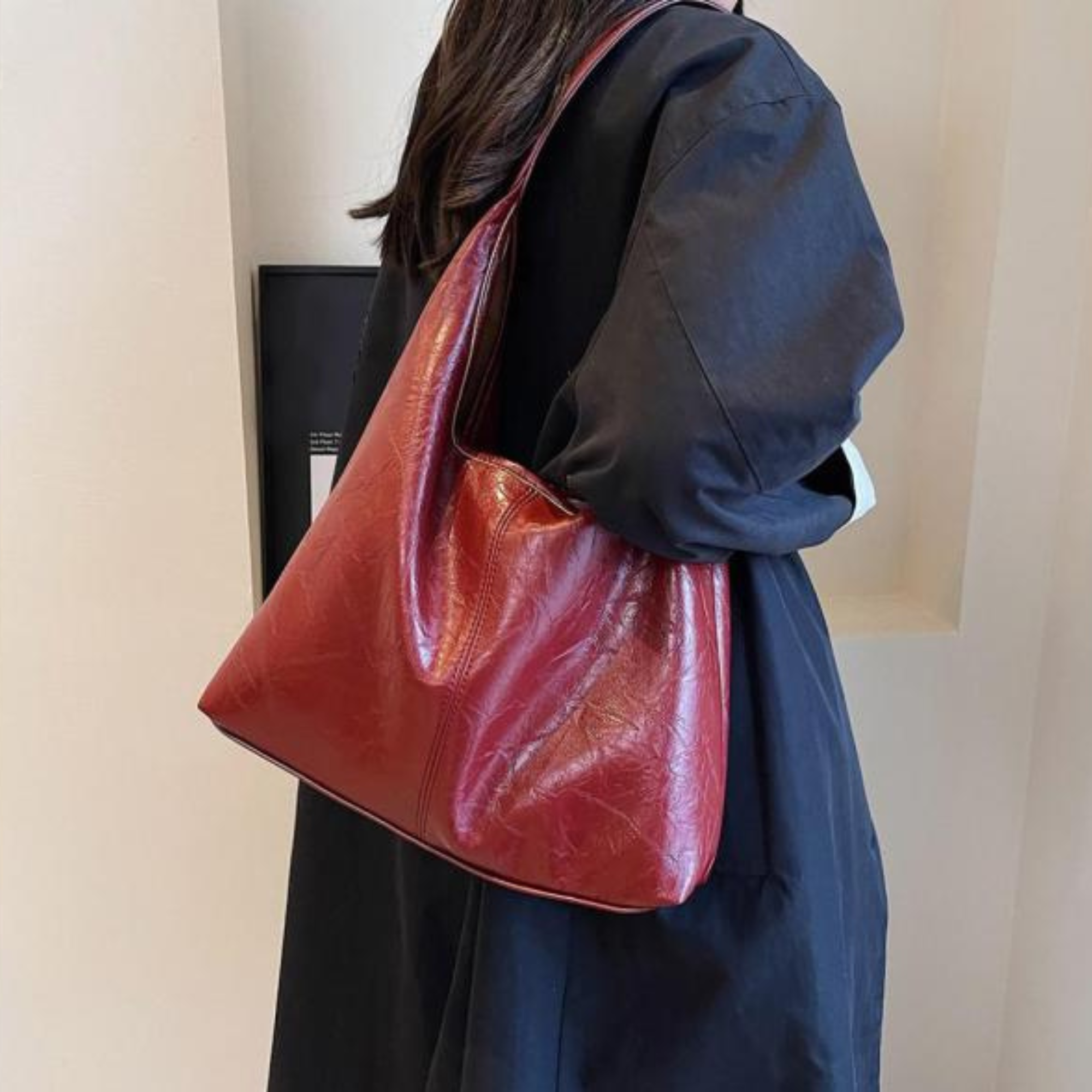 Large Faux Leather Shoulder Bag Women's Handbag
