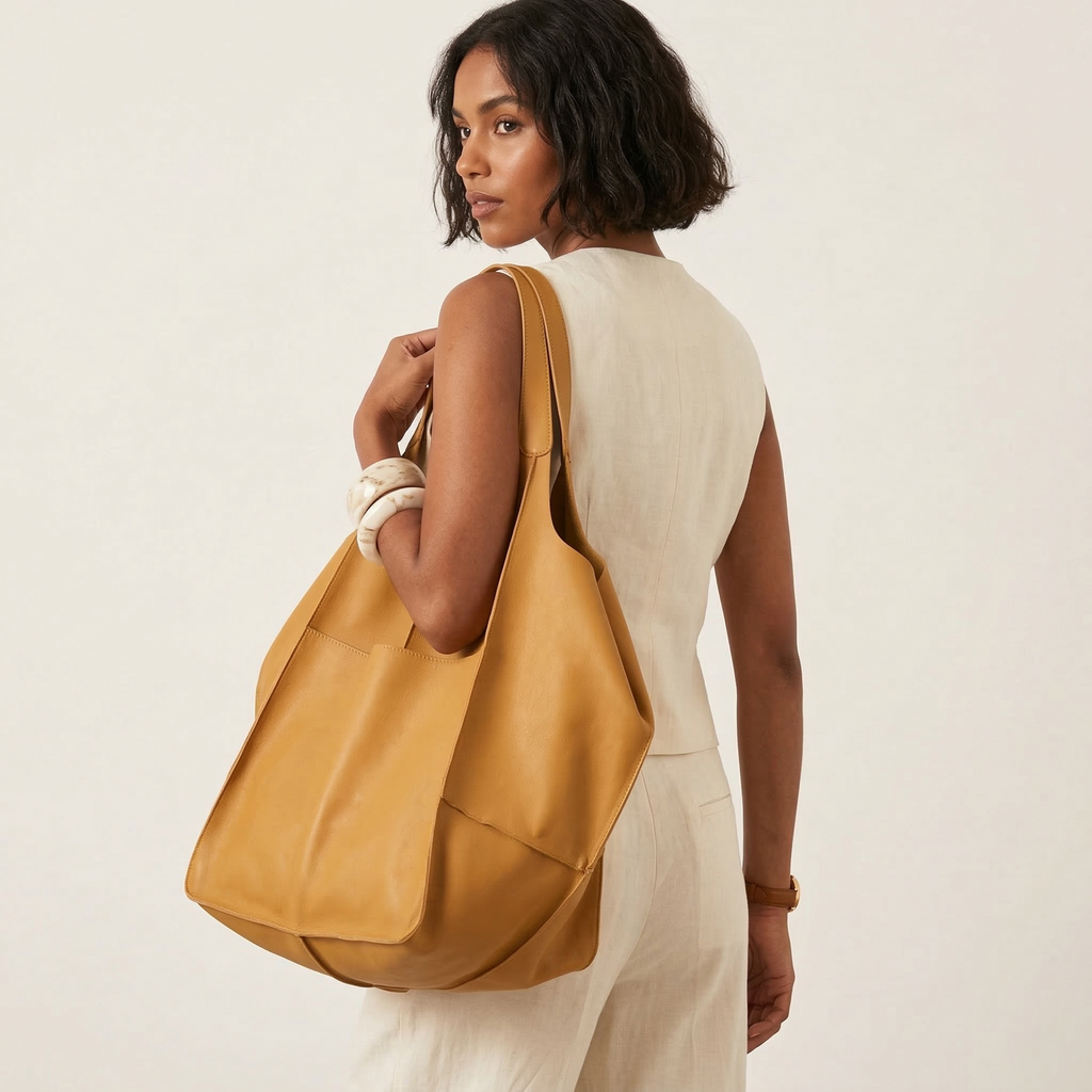 Oversized Leather Tote Bag, Large Shoulder Bag-mayfair ellis20260422-Calm Wears-Yellow-Calm Wears