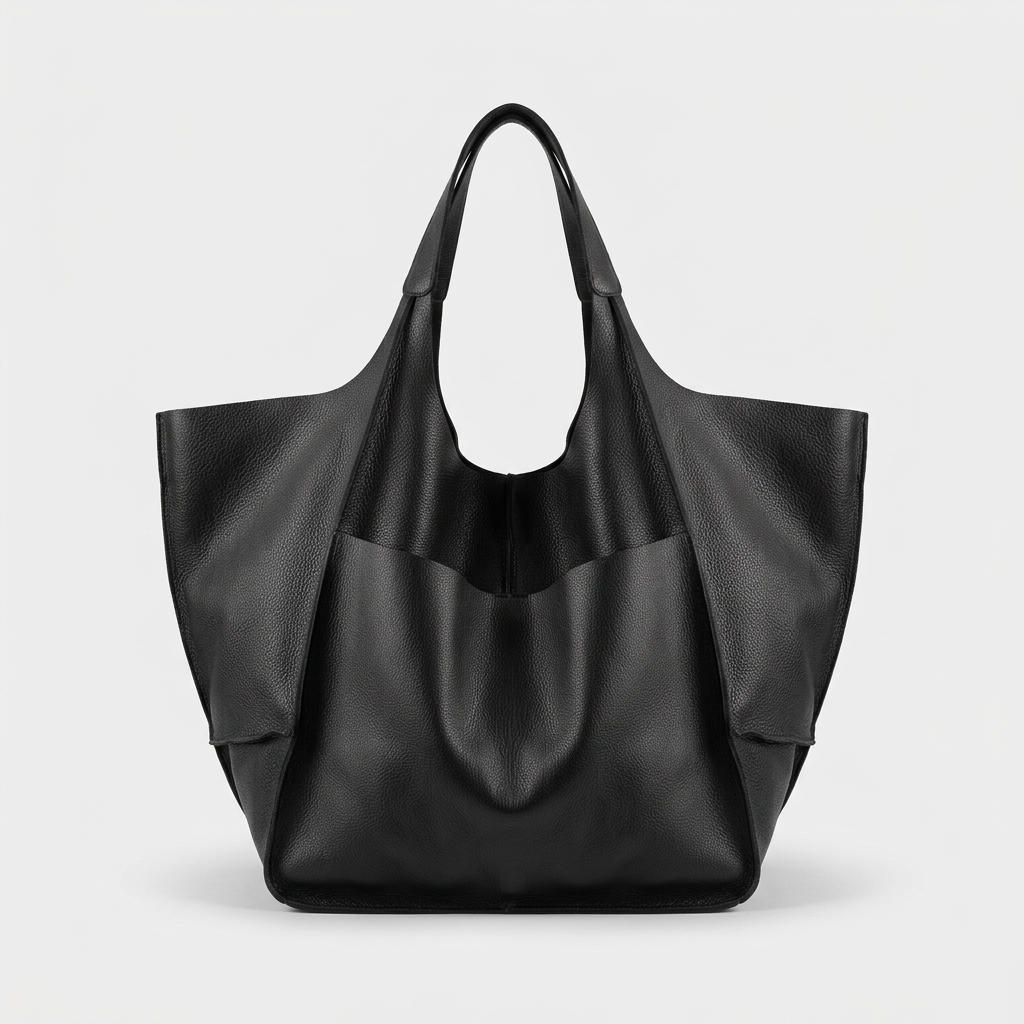 Oversized Leather Tote Bag, Large Shoulder Bag-mayfair ellis20260422-Calm Wears-Black-Calm Wears