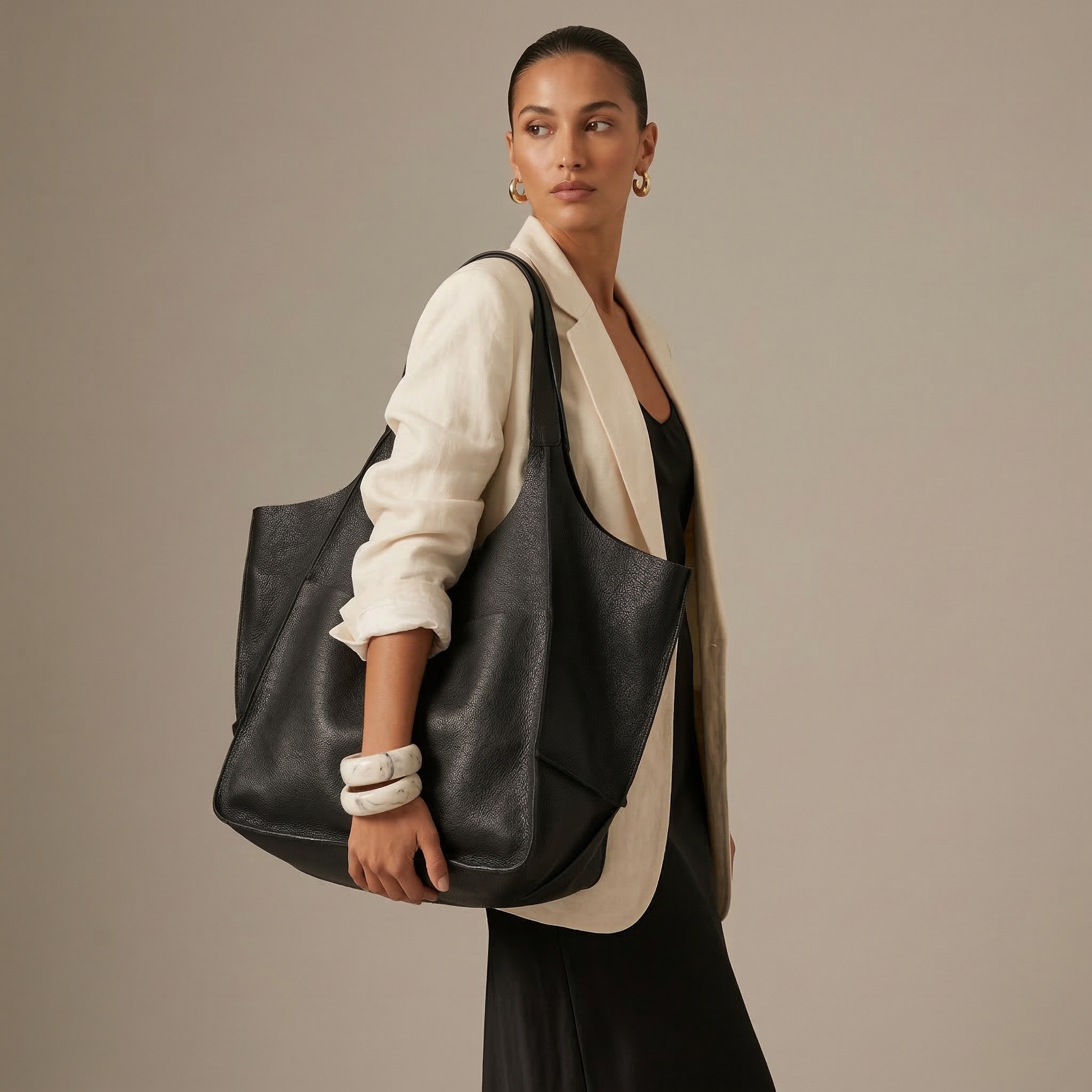 Oversized Leather Tote Bag, Large Shoulder Bag-mayfair ellis20260422-Calm Wears-Yellow-Calm Wears