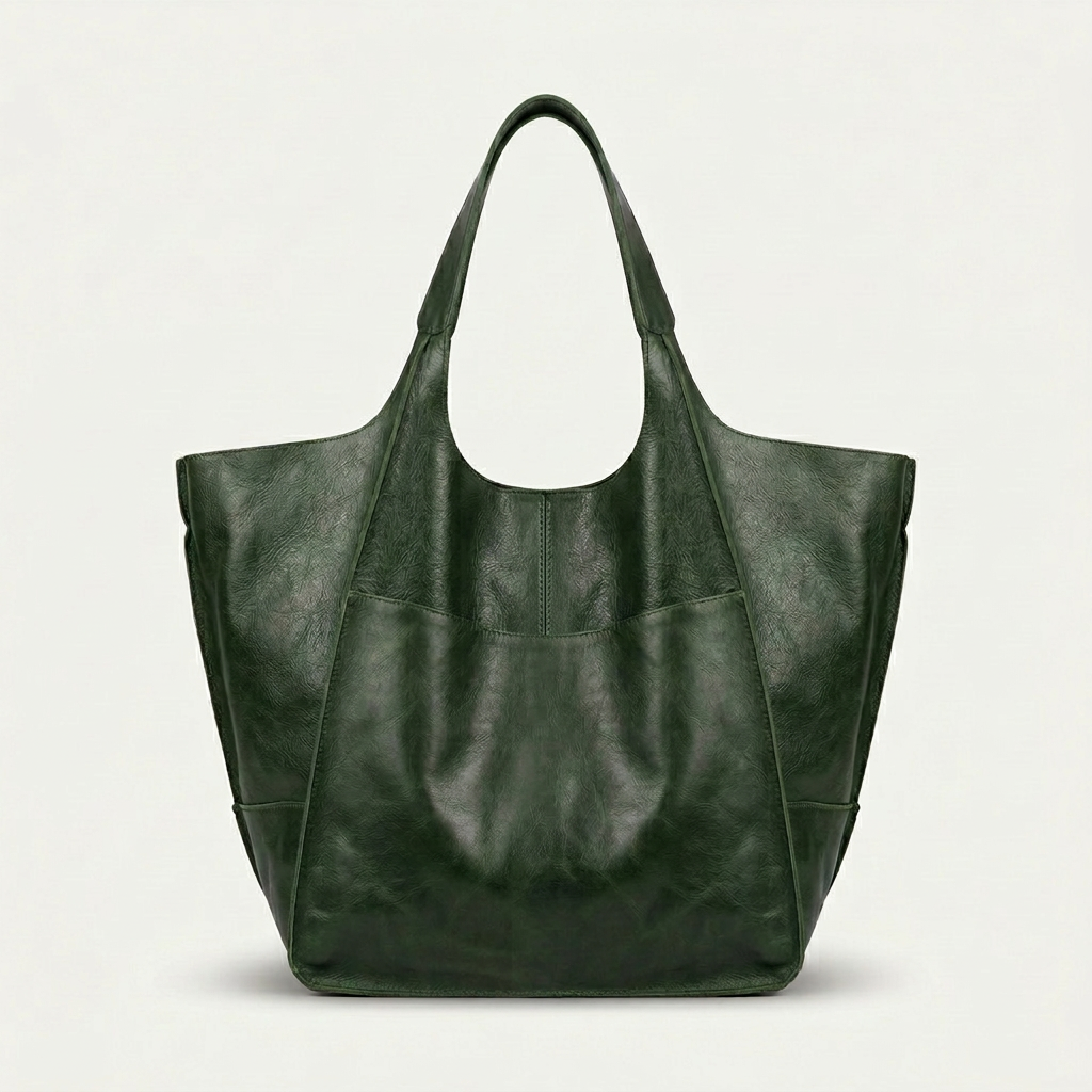 Oversized Leather Tote Bag, Large Shoulder Bag-mayfair ellis20260422-Calm Wears-Green-Calm Wears
