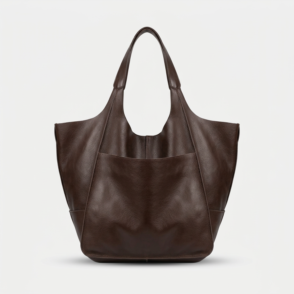 Oversized Leather Tote Bag, Large Shoulder Bag-mayfair ellis20260422-Calm Wears-Coffee-Calm Wears