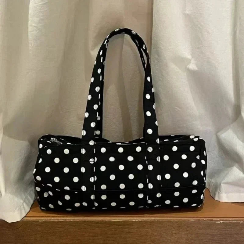 Mini Duffle Bag with Polka Dot Pattern-maya mode20260422-Calm Wears-Black/White-35cm x 17cm x 17cm-Calm Wears