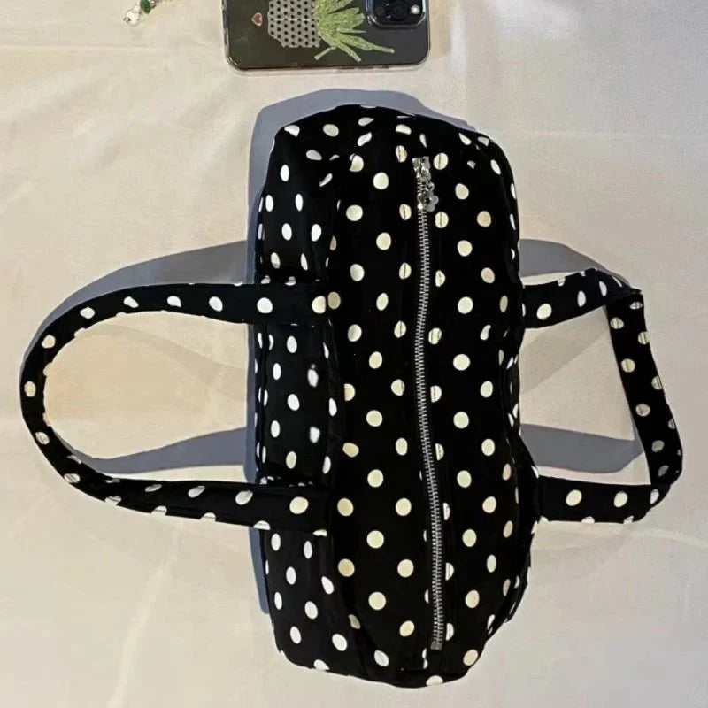 Mini Duffle Bag with Polka Dot Pattern-maya mode20260422-Calm Wears-Black/White-35cm x 17cm x 17cm-Calm Wears