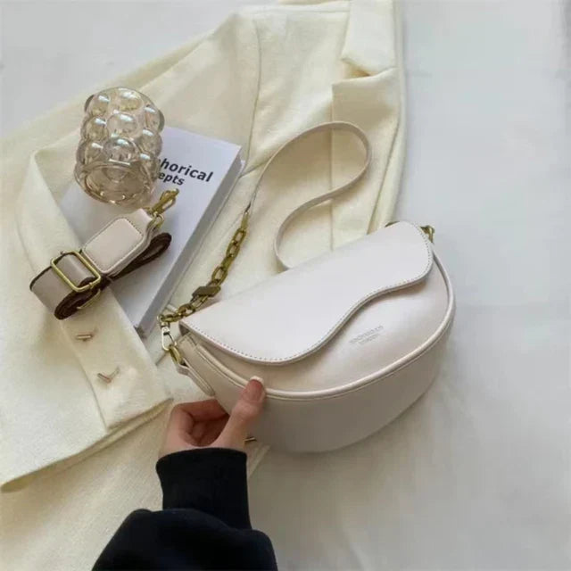 Women's shoulder bag made of PU leather with wide strap-trendvilla20240423-Calm Wears-White-Calm Wears