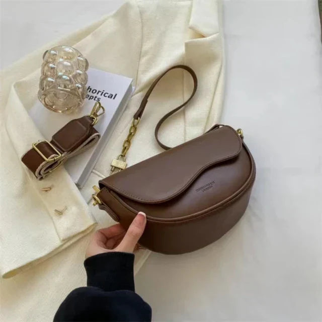 Women's shoulder bag made of PU leather with wide strap-trendvilla20240423-Calm Wears-Coffee-Calm Wears