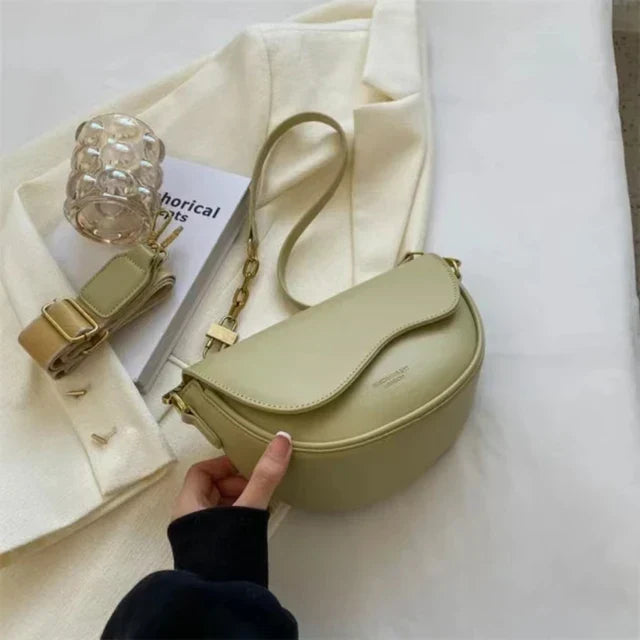 Women's shoulder bag made of PU leather with wide strap