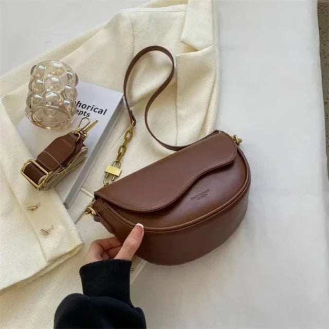 Women's shoulder bag made of PU leather with wide strap-trendvilla20240423-Calm Wears-Braun-Calm Wears