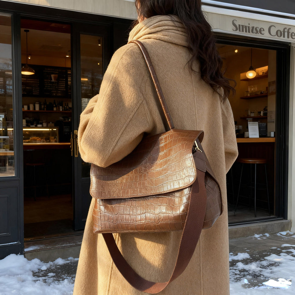 Women's shoulder bag in elegant crocodile look with adjustable shoulder strap-https://detail.1688.com/offer/996543631623.html-Calm Wears-Braun-nothing-Calm Wears