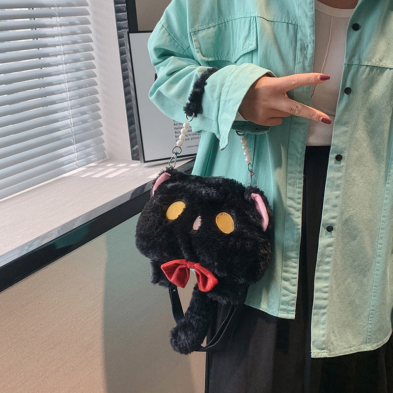 Plush Shoulder Bag with Cat Design