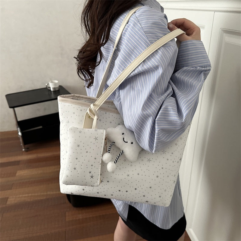 Women's large tote bag with sparkling star design and detachable cosmetic pouch-https://detail.1688.com/offer/1027807811512.html-Calm Wears-Rosa-Size: With pendant-Calm Wears