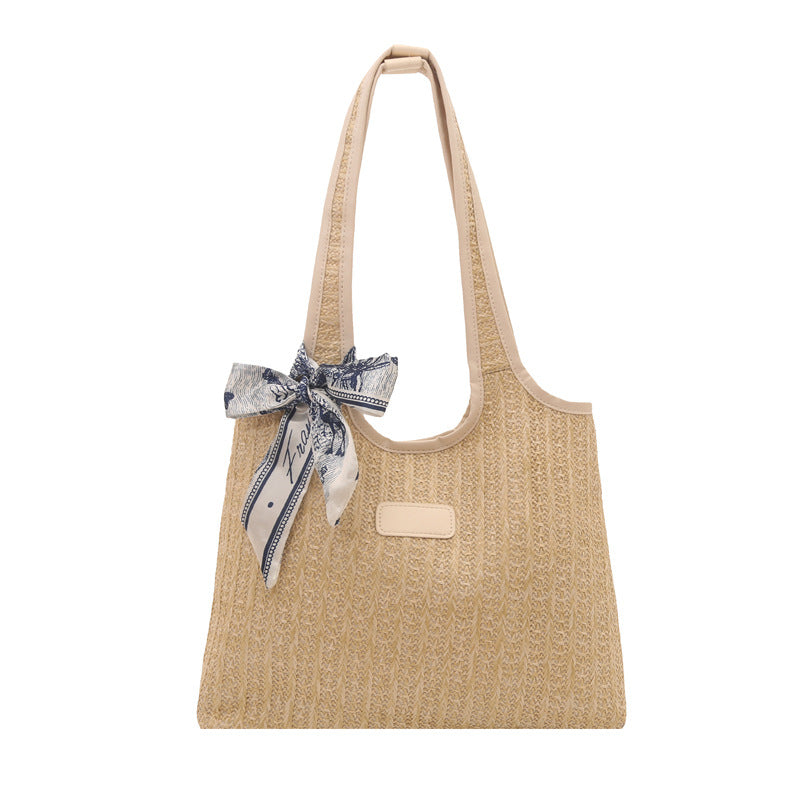 Textured Weave Tote Bag with Elegant Bow