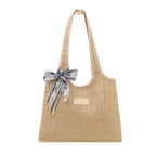 Textured Weave Tote Bag with Elegant Bow