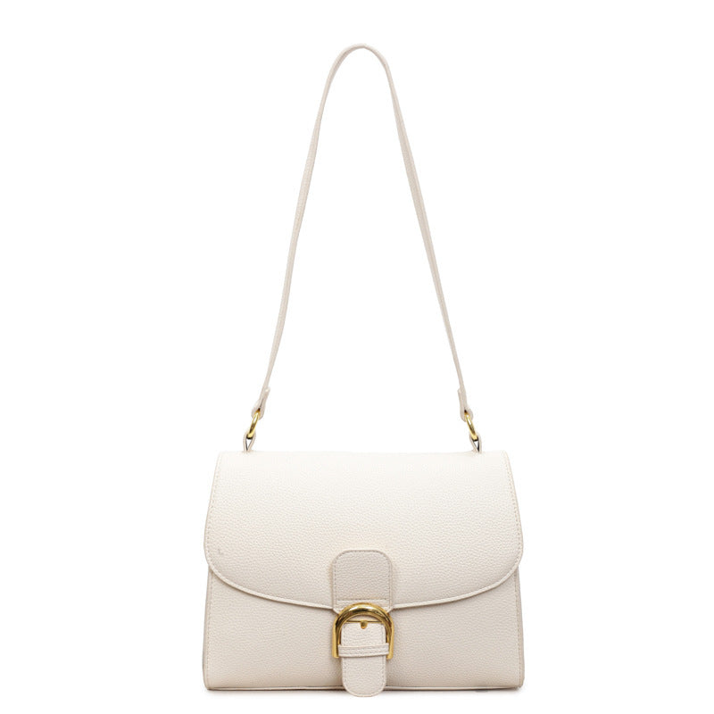 Ladies shoulder bag with elegant flap closure and decorative metal accent-https://detail.1688.com/offer/1018854100508.html-Calm Wears-Beige-nothing-Calm Wears