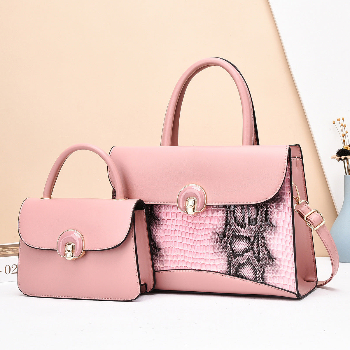 Women's Handbag Set with Luxurious Crocodile Leather Design-https://detail.1688.com/offer/851779627755.html-Calm Wears-Rosa-301121-Calm Wears