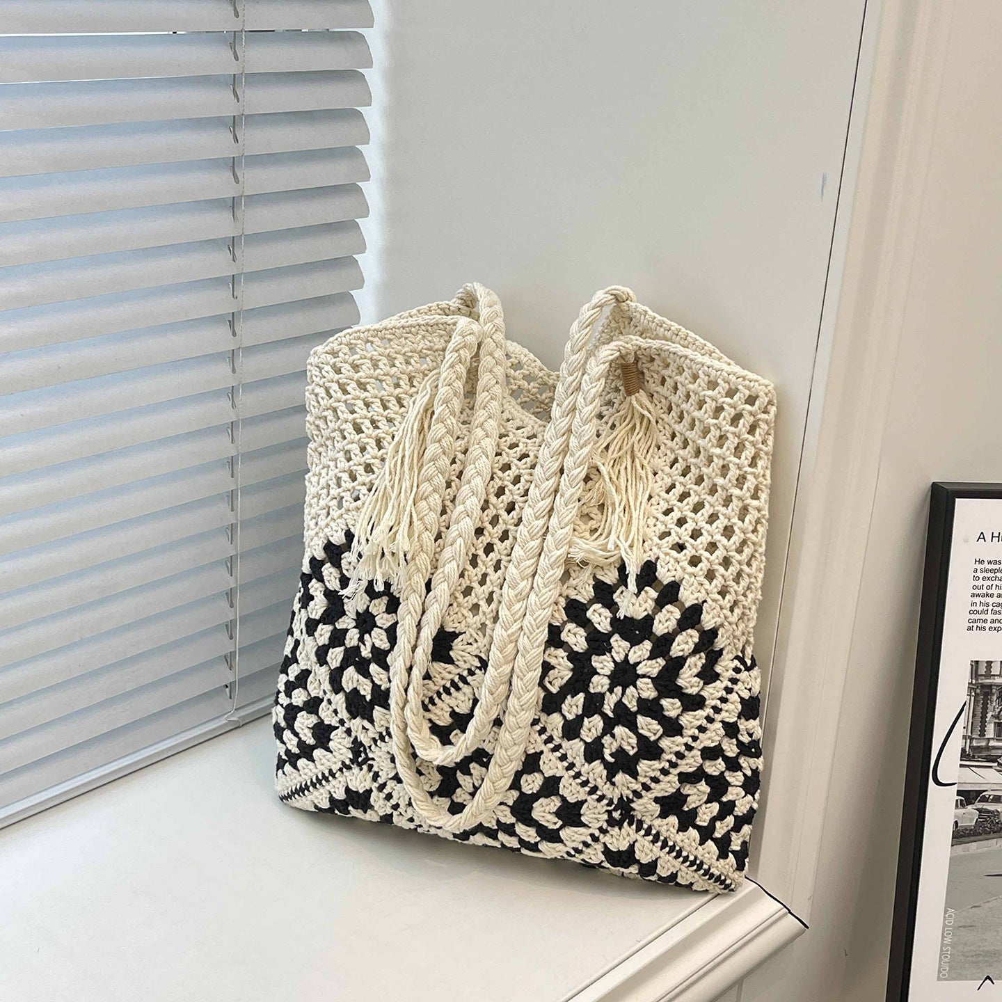 Ladies crocheted shoulder bag with playful sunflower appliqués-https://detail.1688.com/offer/1025216319018.html-Calm Wears-Khaki-nothing-Calm Wears