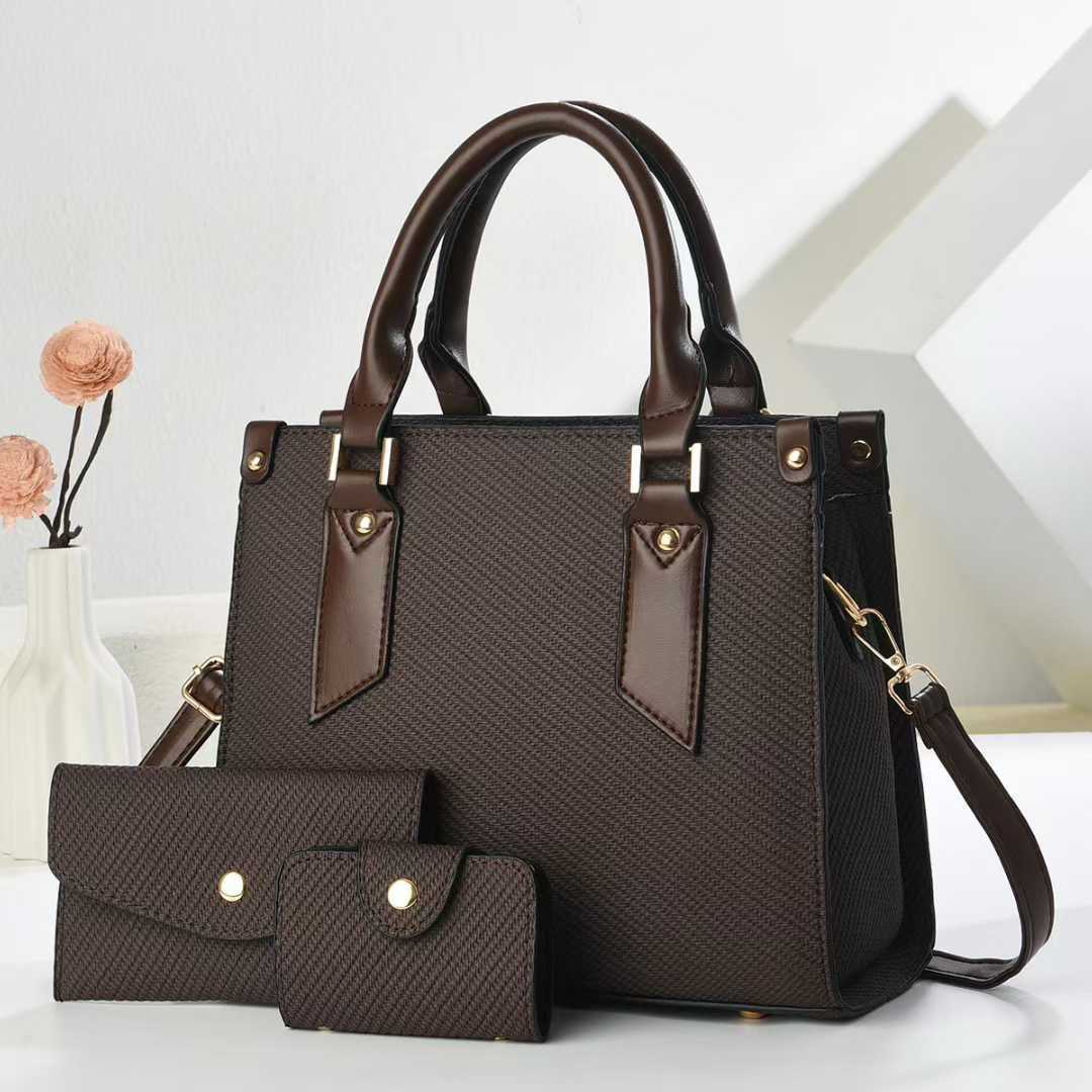 Women's tote bag with textured design and detachable clutch-https://detail.1688.com/offer/1036527263070.html-Calm Wears-Coffee-271322-Calm Wears