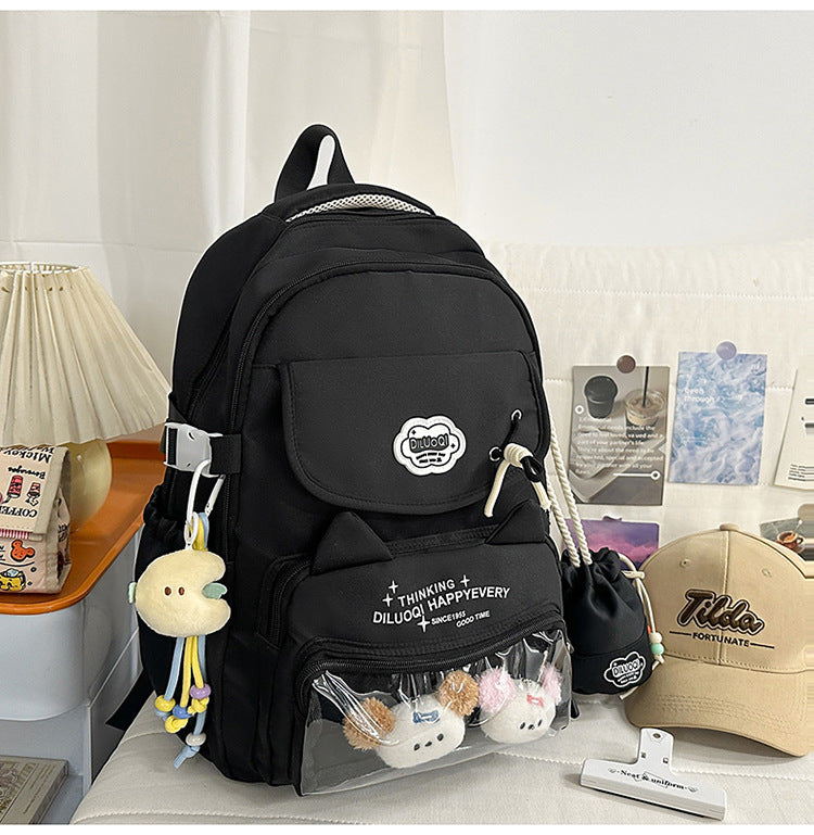 Cat-Designed Multi-Pocket School Backpack-https://detail.1688.com/offer/1051154679450.html-Calm Wears-Black-Calm Wears