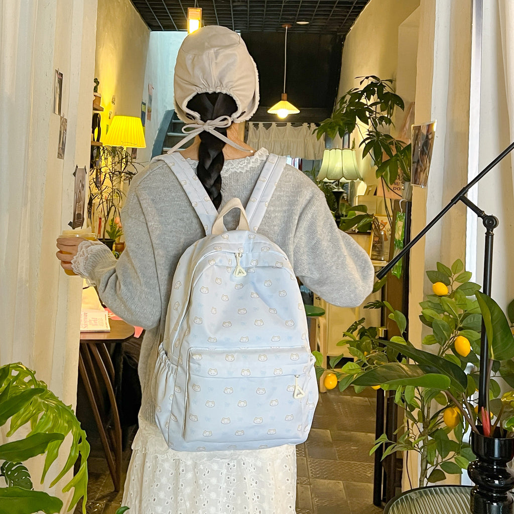 Cute backpack with embroidered cat motif