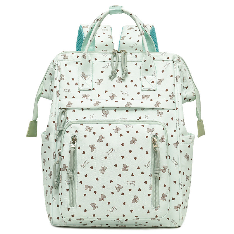 Stylish Heart-Printed Multi-Pocket Backpack