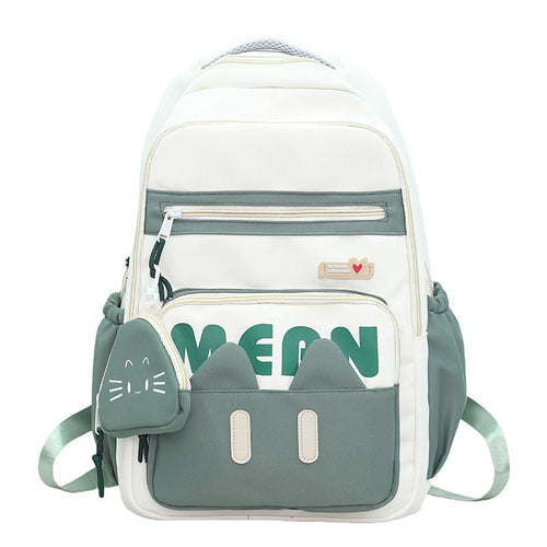 Cute Cat-Inspired School Backpack-https://detail.1688.com/offer/941238477041.html-Calm Wears-Green-Calm Wears