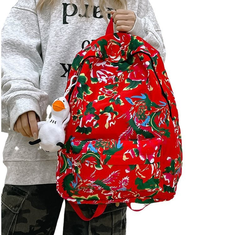 Leisure backpack with colorful floral pattern