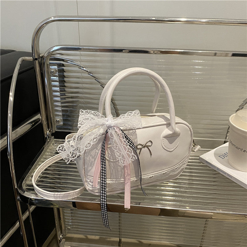 Elegant Lace-Trimmed Bow Handbag