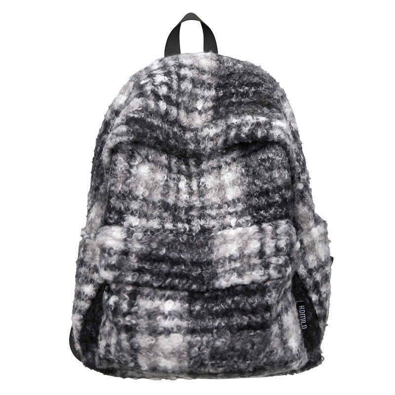 Cozy Fleece Checkered School Backpack-https://detail.1688.com/offer/855665940658.html-Calm Wears-Black-Calm Wears