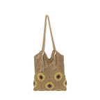 Ladies crocheted shoulder bag with playful sunflower appliqués-https://detail.1688.com/offer/1025216319018.html-Calm Wears-Khaki-nothing-Calm Wears