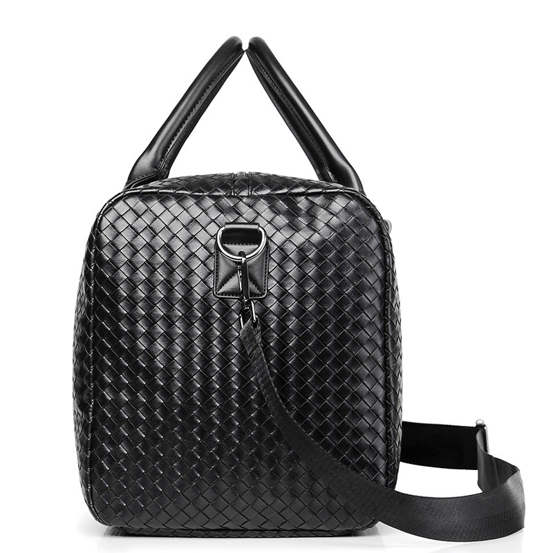 Woven Leather Weekend Duffel Bag