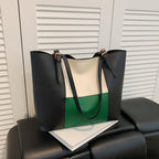 Women's spacious tote bag with elegant color block details-https://detail.1688.com/offer/940166356746.html-Calm Wears-Green-nothing-Calm Wears
