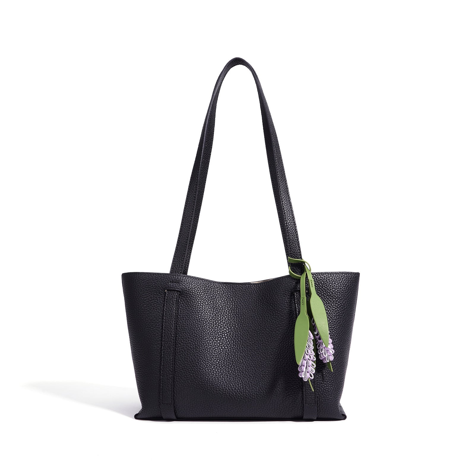 Ladies stylish tote bag with floral pendant-https://detail.1688.com/offer/1021056673078.html-Calm Wears-Black-29-Calm Wears
