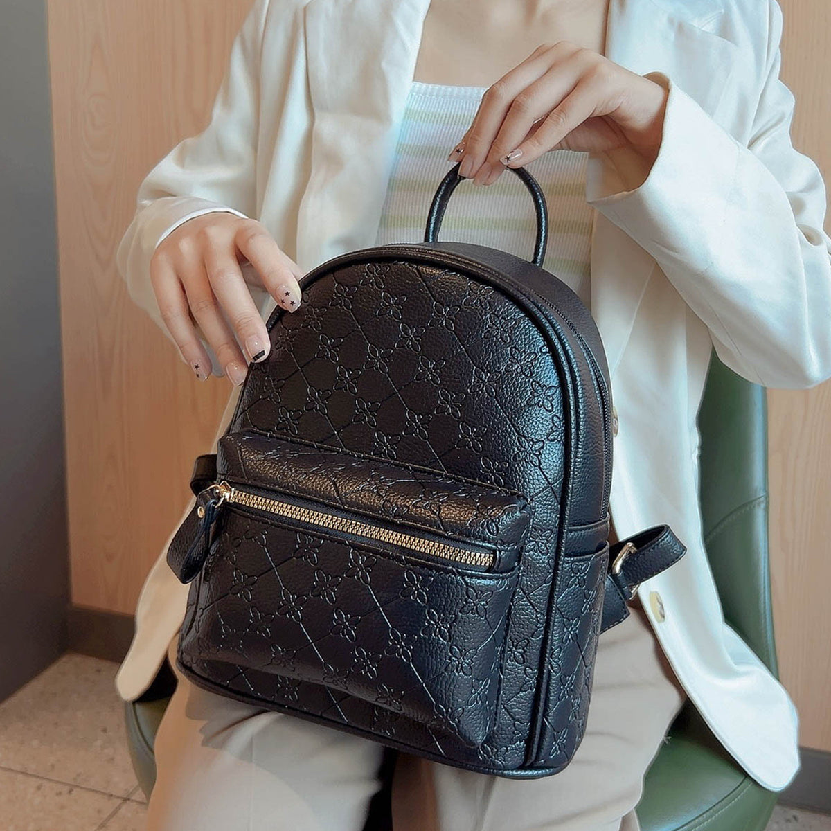 Floral Textured Mini Backpack