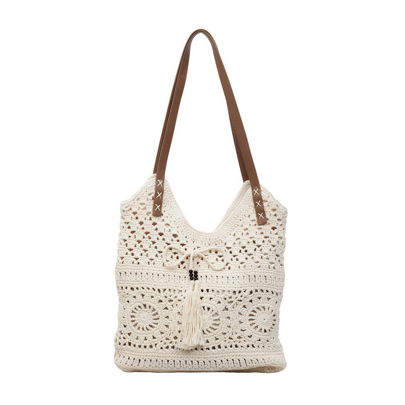 Ladies' crochet shoulder bag with playful fringes and decorative details-https://detail.1688.com/offer/1029609355004.html-Calm Wears-Beige-nothing-Calm Wears
