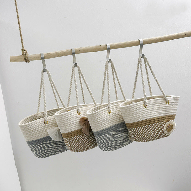 Handcrafted Floral Detail Straw Tote Bag