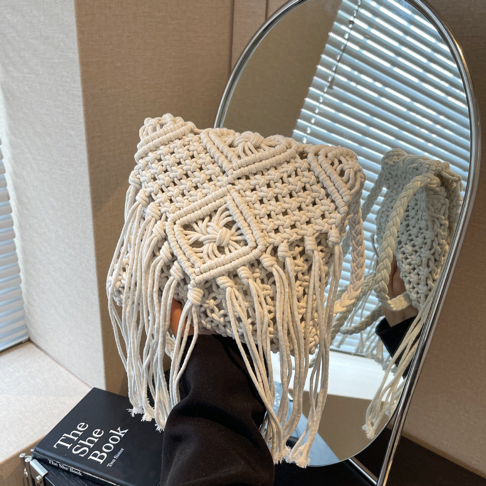 Women's Macrame Shoulder Bag with Decorative Fringes-https://detail.1688.com/offer/1026760230042.html-Calm Wears-Black-nothing-Calm Wears
