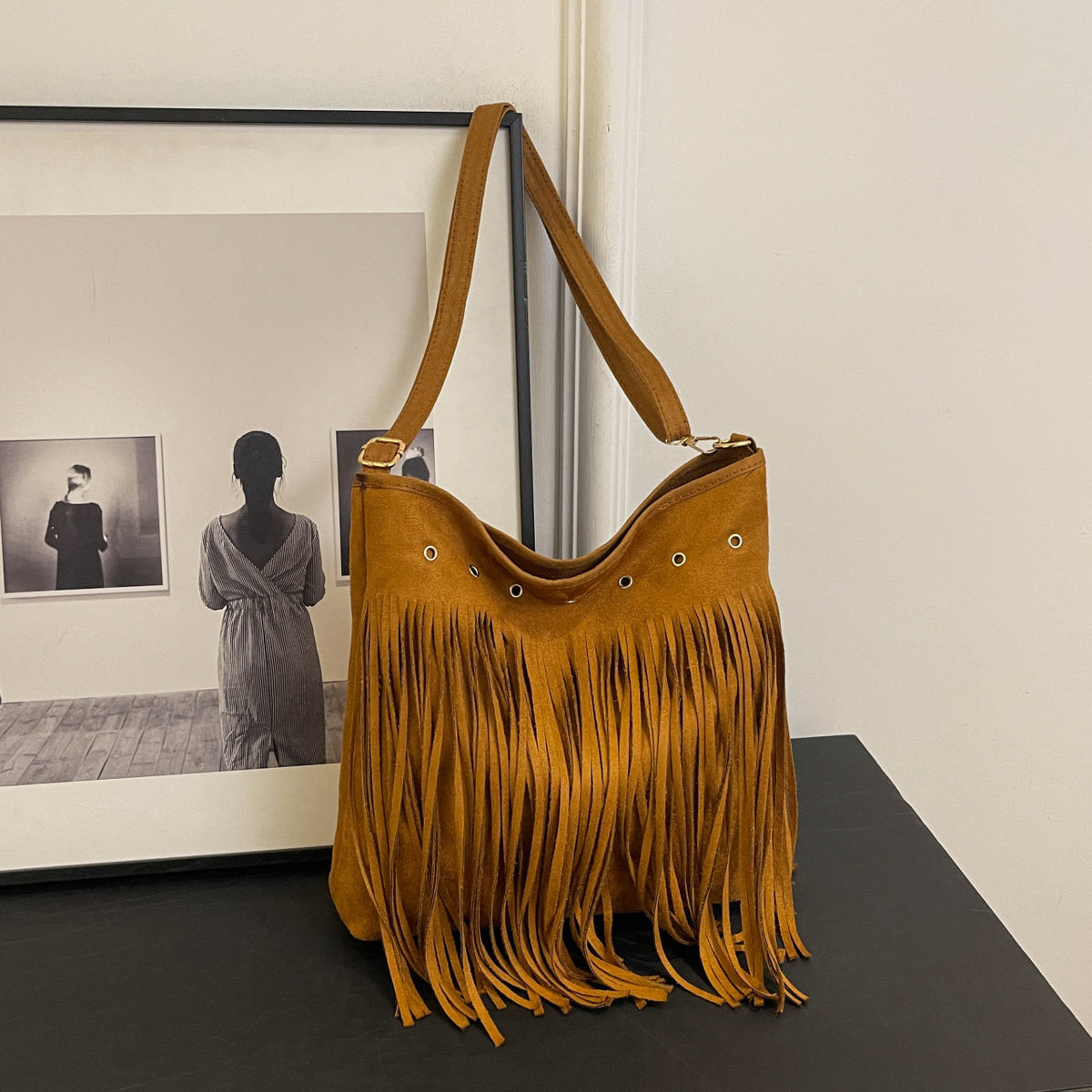 Suede Fringe Shoulder Bag