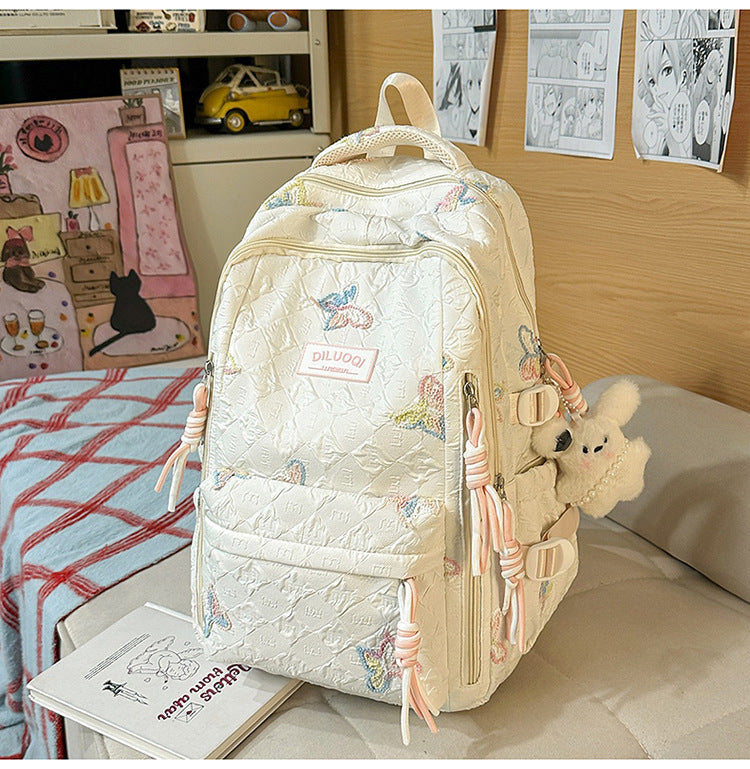 Floral Embroidered Durable School Backpack-https://detail.1688.com/offer/1048162442130.html-Calm Wears-White-Calm Wears