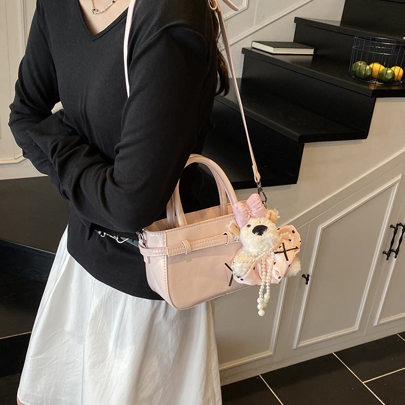 Women's mini bag with cute animal charm and detachable shoulder strap