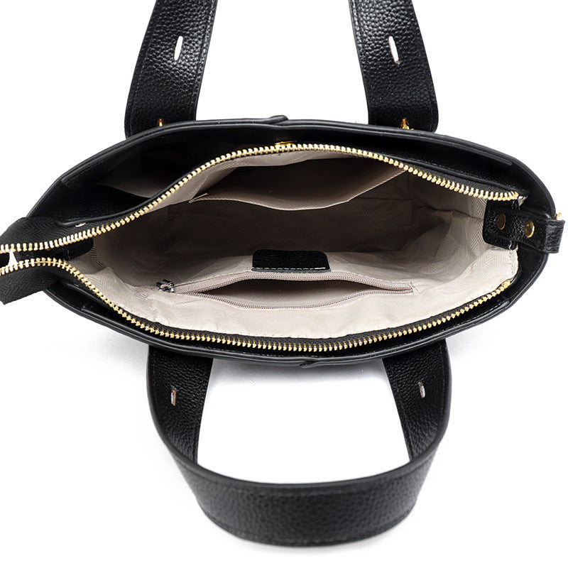 Textured Vegan Leather Multi-Pocket Tote
