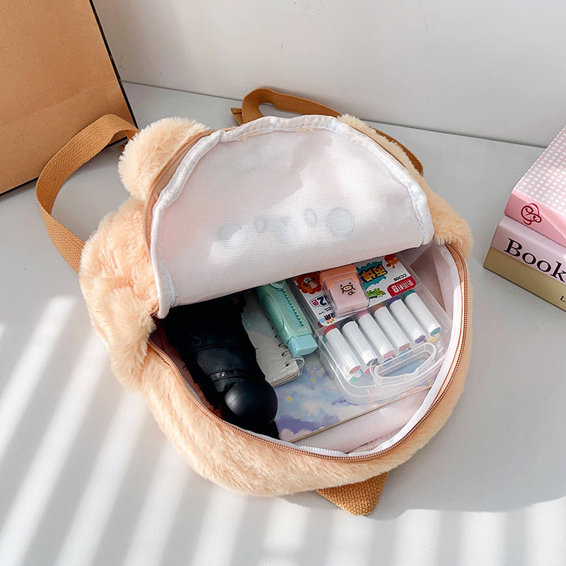 Plush backpack with cute bear motif