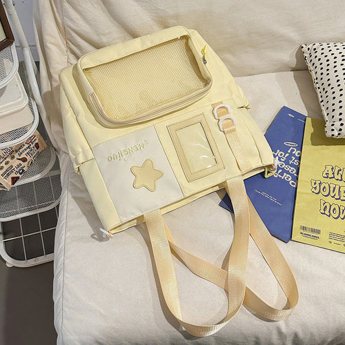 Functional School Backpack with Clear Pocket-https://detail.1688.com/offer/1031862746139.html-Calm Wears-Yellow-Calm Wears