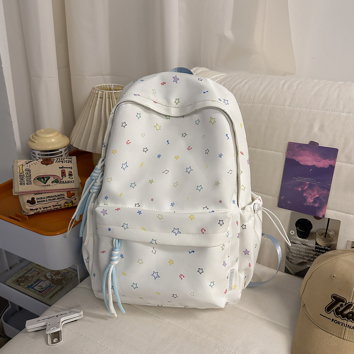 Fashionable backpack with colorful star pattern